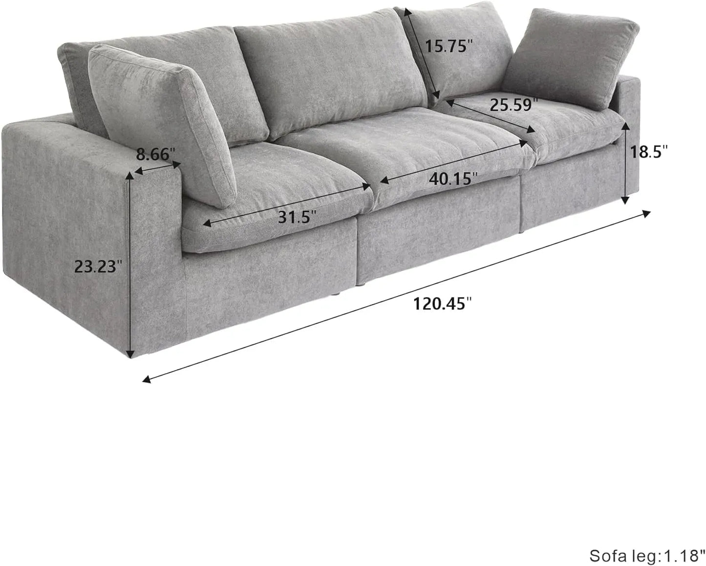 Deluxe Premium Cloud Sectional Sofas | Light Grey Cotton and Linen Couch Sectionals 3-seaters
