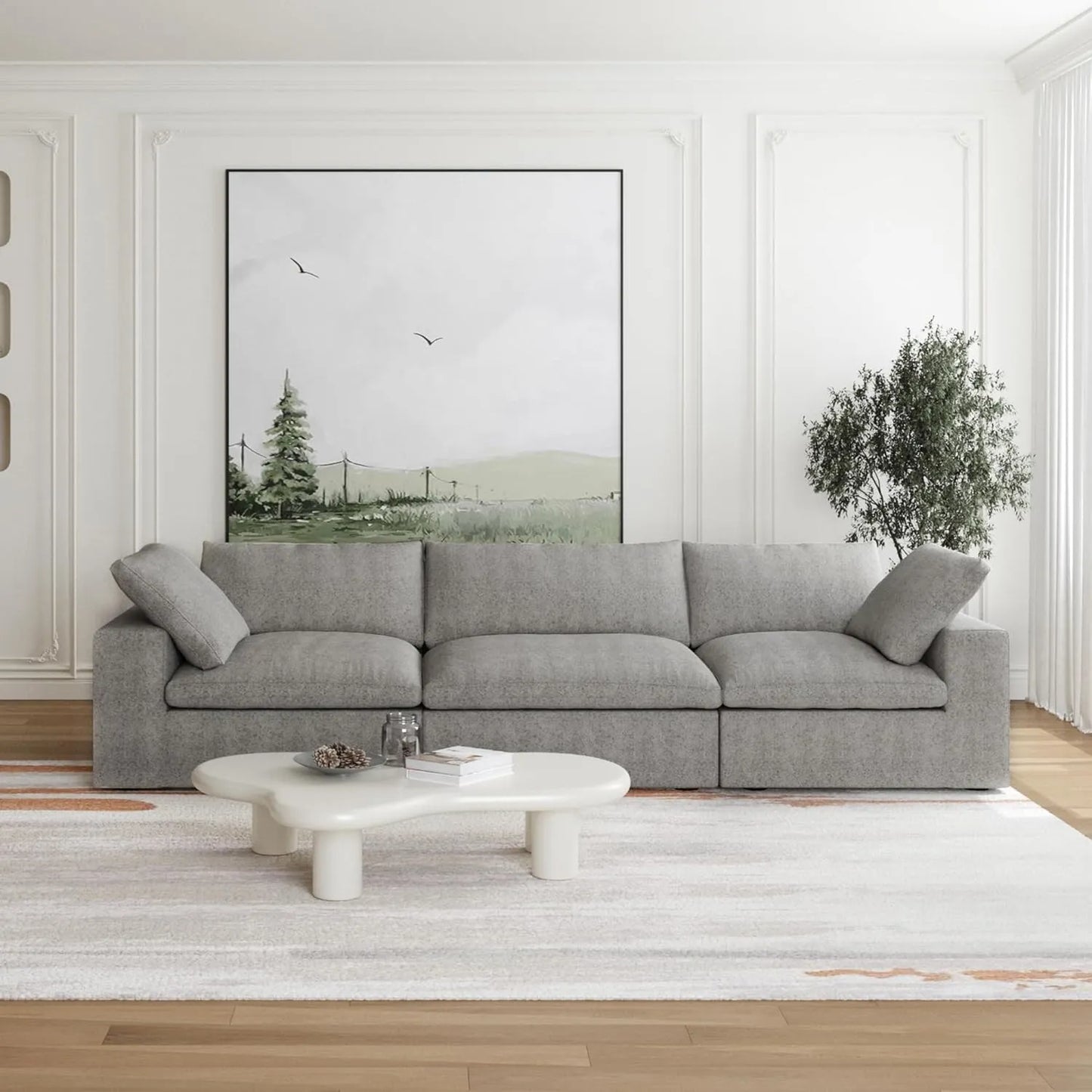 Deluxe Premium Cloud Sectional Sofas | Light Grey Cotton and Linen Couch Sectionals 3-seaters