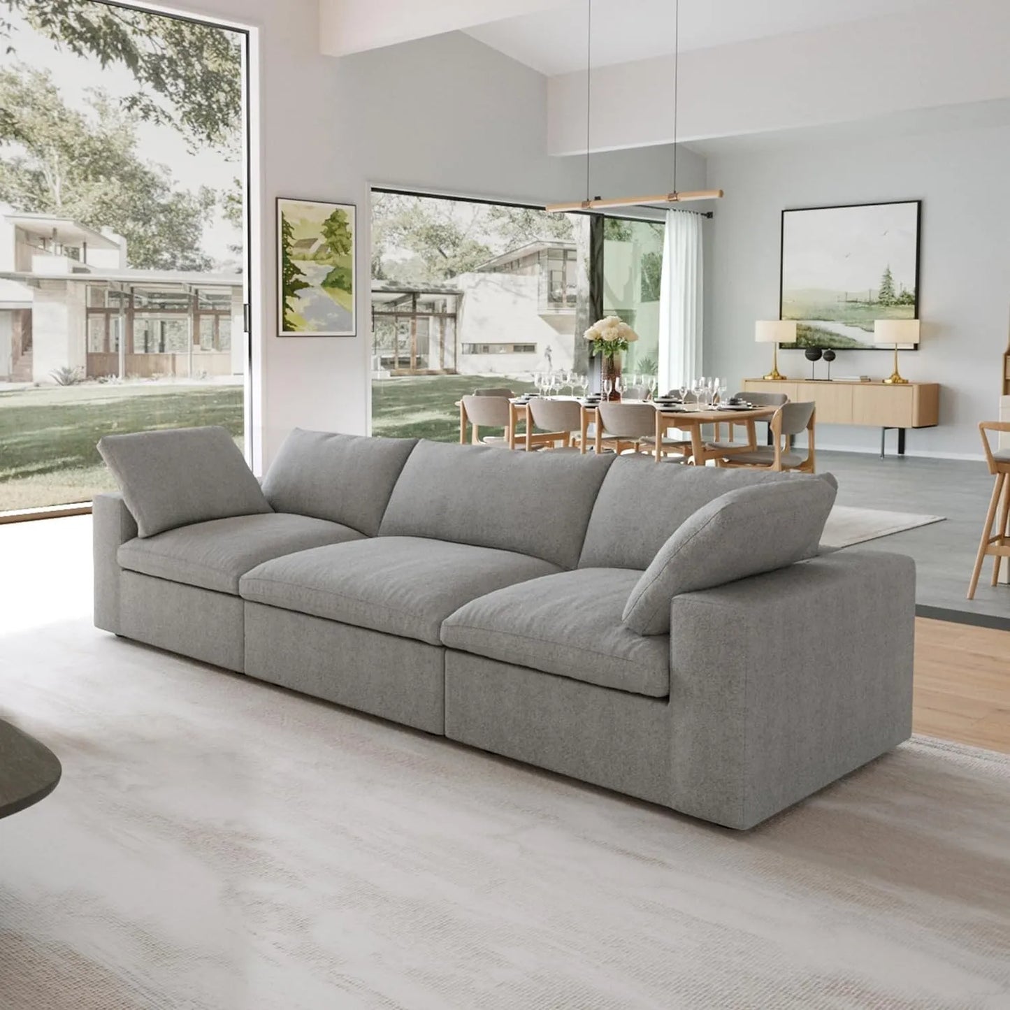 Deluxe Premium Cloud Sectional Sofas | Light Grey Cotton and Linen Couch Sectionals 3-seaters