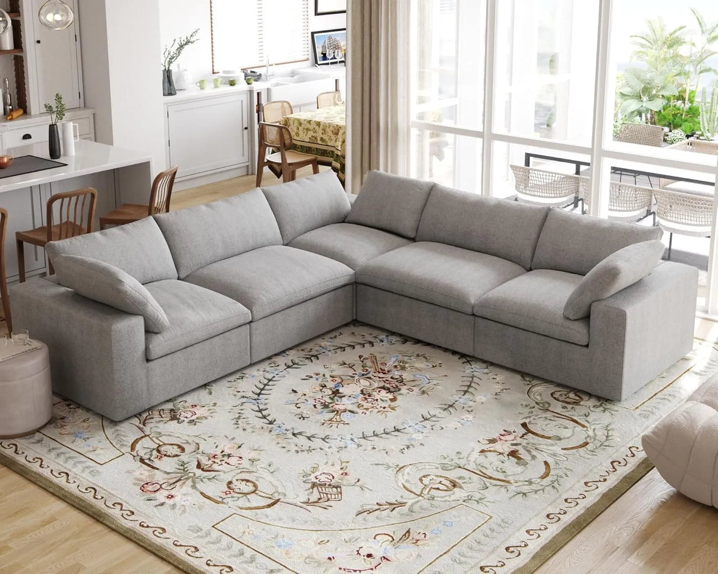 Deluxe Premium Cloud Sectional Sofas | Light Grey Cotton and Linen Couch Sectionals 5-seaters