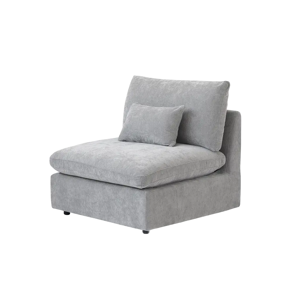 Deluxe Slope Cloud Sectional Sofas | Linen Light Grey Single Sofa 40" Adjustable Backrest Pillows 1-Seater