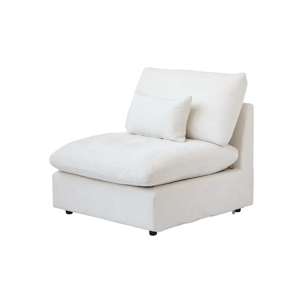 Deluxe Slope Cloud Sectional Sofas | Linen White Single Sofa 40" Adjustable Backrest Pillows 1-Seater