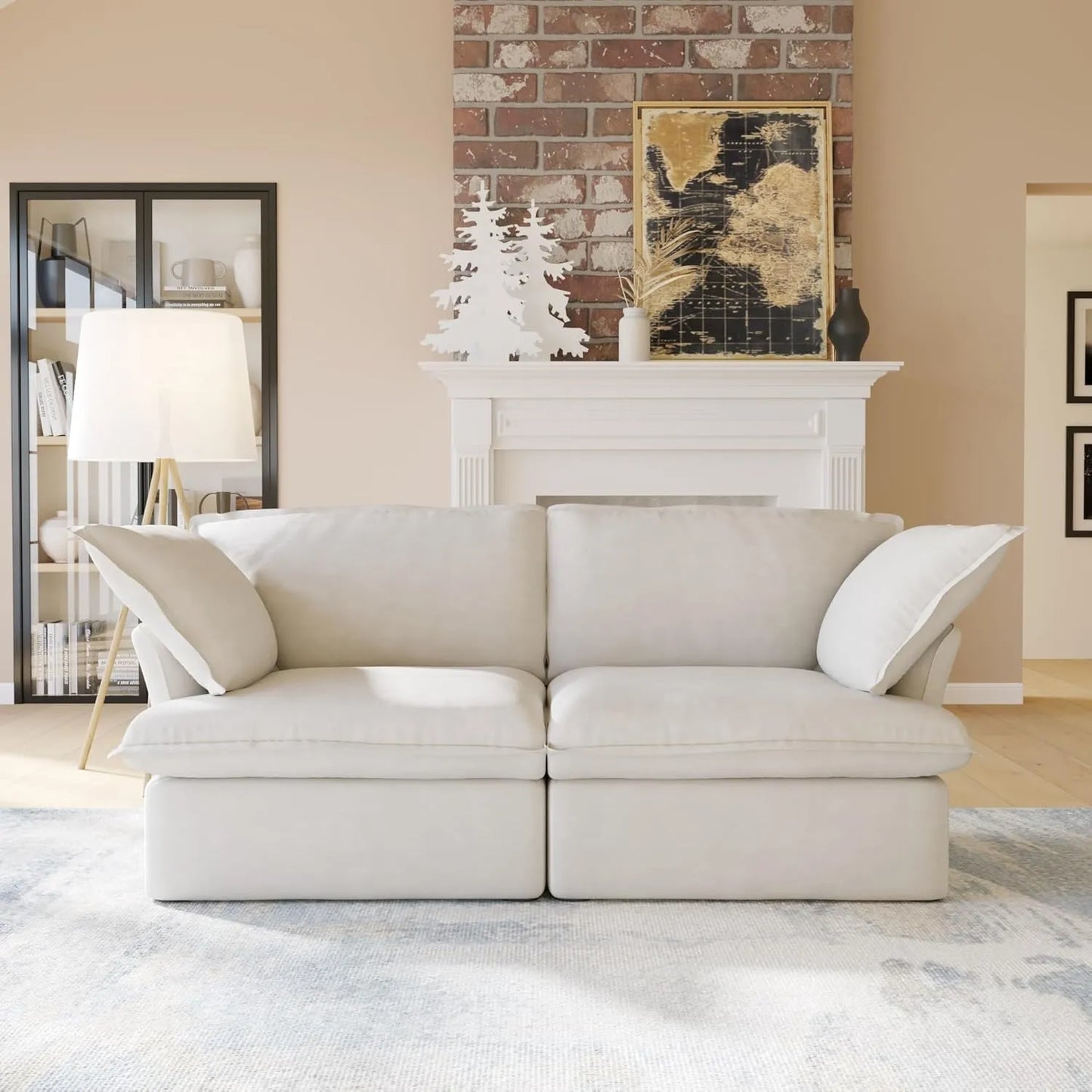 Deluxe Linen Cloud Sectional Sofas | Beige Cotton and Linen Loveseats 2-seaters