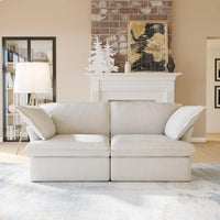 Deluxe Linen Cloud Sectional Sofas | 2-Piece Beige Cotton and Linen Loveseats 2-seaters