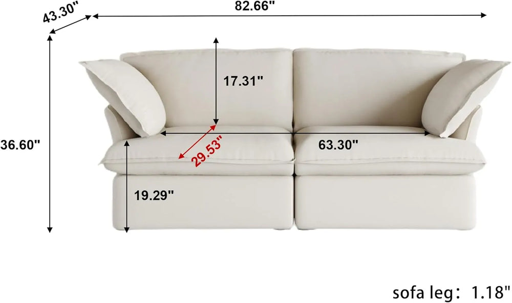 Deluxe Linen Cloud Sectional Sofas | 2-Piece Beige Cotton and Linen Loveseats 2-seaters