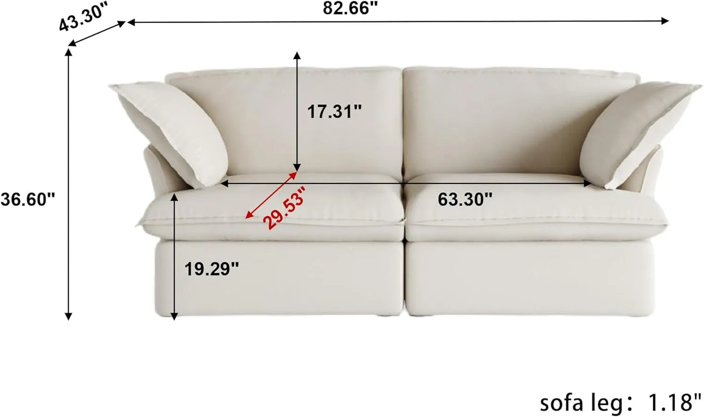 Deluxe Linen Cloud Sectional Sofas | Beige Cotton and Linen Loveseats 2-seaters