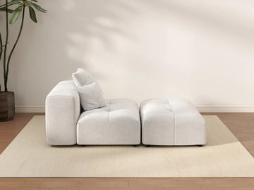Matrix 1-Seater White Small Space Single Sofa | 2-Piece (Includes 1 Ottoman), Linen Fabric, Living Room Accent