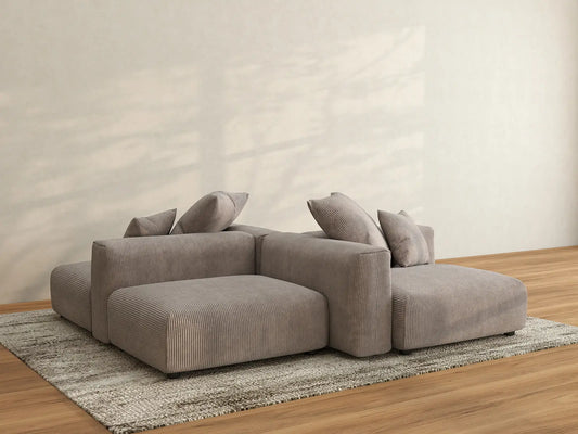 Matrix 2-Seater Symmetrical Sectional in Brown Corduroy | 4-Piece (Includes 2 Ottomans), Living Room Seating, Easy To Clean, Contemporary Style