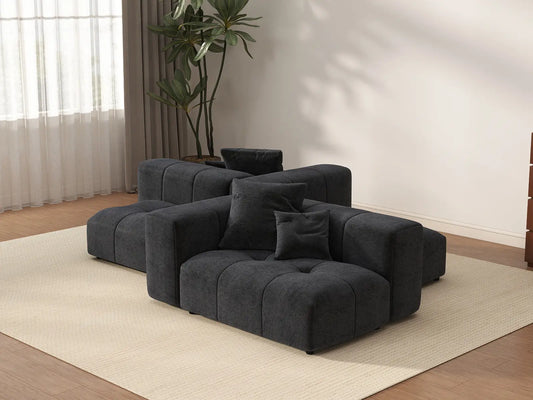 Matrix 2-Seater Black Linen Symmetrical Sectional | 4-Piece (Includes 2 Ottomans), Modern Style