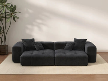 Matrix 2-Seater Black Small Space Loveseat | 2-Piece, Linen Fabric