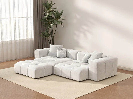 Matrix 2-Seater Chaise Sectional in White Linen | 3-Piece (Includes 1 Ottoman), Lounge Room Seating, Stylish Design