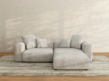 Matrix 2-Seater Grey Chaise Sectional | 3-Piece (Includes 1 Ottoman), Corduroy Fabric, Lounge Room Seating, Washable Cushion Covers