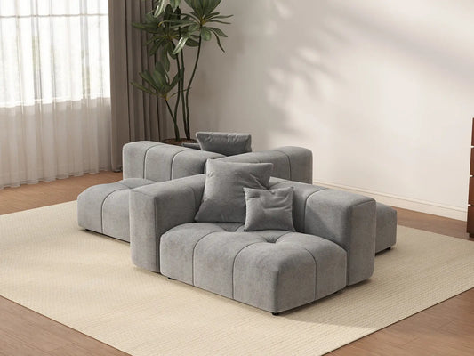 Matrix 2-Seater Light Grey Large Space Symmetrical Sectional | 4-Piece (Includes 2 Ottomans), Linen Fabric