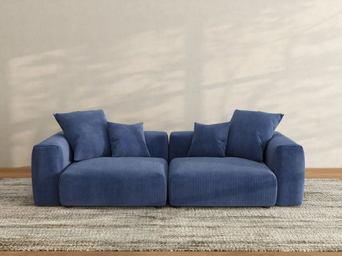 Matrix 2-Seater Loveseat in Blue Corduroy | 2-Piece, Small Space Seating, Easy To Clean, Stylish Design
