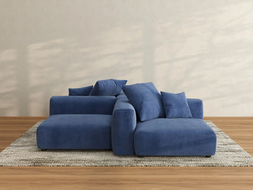 Sofá modular simétrico de 2 plazas Matrix en pana azul | 4 piezas (incluye 2 otomanas), asientos para sala de estar, fácil de limpiar, espacio grande