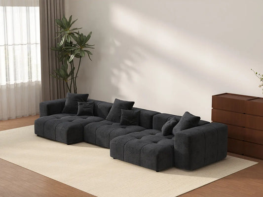 Matrix 3-Seater Black Linen Couch Sectional | 3-Piece, Modular Design