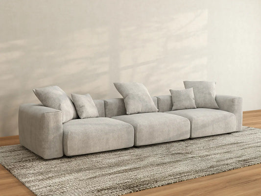 Matrix 3-Seater Grey Couch Sectional | 3-Piece, Corduroy Fabric, Living Room Seating, Washable Cushion Covers