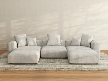 Seccional en forma de U de 3 plazas Matrix gris | 5 piezas (incluye 2 otomanas), tela de pana, asientos para sala familiar, fundas de cojín lavables
