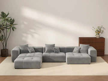 Matrix 3-Seater Light Grey Large Space L-Shaped Sectional | 4-Piece (Includes 1 Ottoman), Linen Fabric