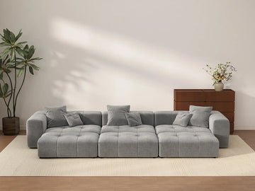 Matrix 3-Seater Light Grey Large Space Pit Sectional | 6-Piece (Includes 3 Ottomans), Linen Fabric