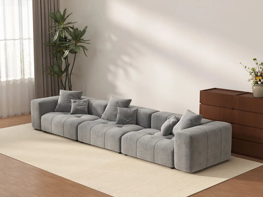 Matrix 3-Seater Light Grey Linen Couch Sectional | 3-Piece, Modern Style