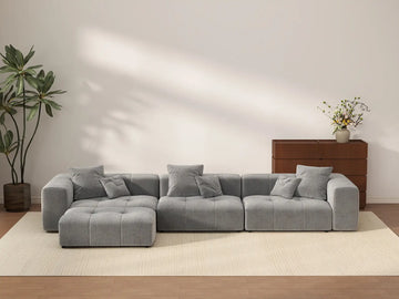 Matrix 3-Seater Light-Grey Sofa Set | 4-Piece (Includes 1 Ottoman), Linen Fabric