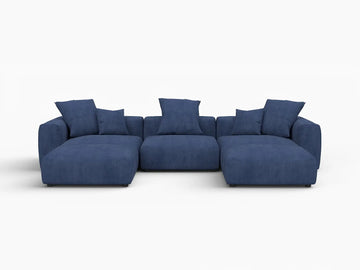 Matrix Modern Modular Sofa Covers | Blue Corduroy Sofa Covers for 3-Seater with 2-Ottoman
