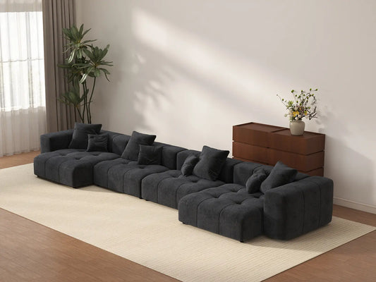Matrix 4-Seater Black Large Space Couch Sectional | 4-Piece, Linen Fabric