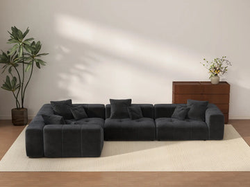 Matrix 4-Seater Black Large Space L-Shaped Sectional | 4-Piece, Linen Fabric
