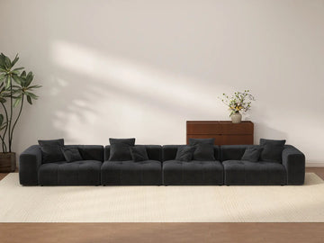 Matrix 4-Seater Black Linen Couch Sectional | 4-Piece, Modern Style