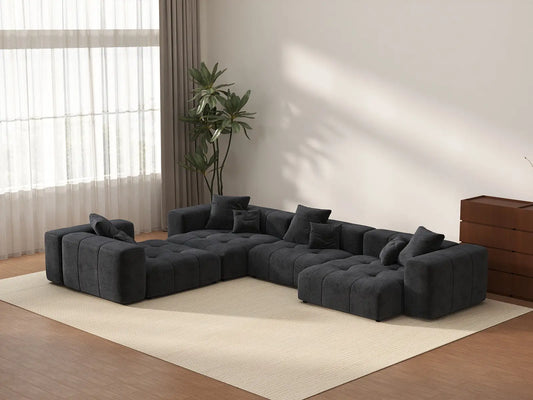 Matrix 4-Seater Black Linen L-Shaped Sectional | 4-Piece, Modern Style
