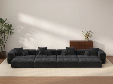 Matrix 4-Seater Black Open Space Pit Sectional | 8-Piece (Includes 4 Ottomans), Linen Fabric