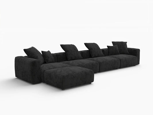 Matrix Modern Modular Sofa Covers | Black Corduroy Sofa Covers for 4-Seater with 1-Ottoman