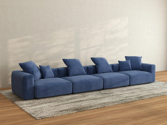 Sofá seccional Matrix de 4 plazas en pana azul | 4 piezas, asientos para sala de estar, fácil de limpiar, espacio grande