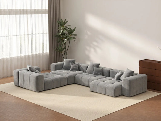Matrix 4-Seater Light Grey Large Space L-Shaped Sectional | 4-Piece, Linen Fabric