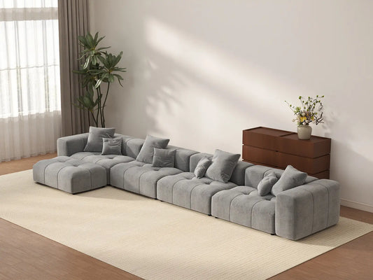 Matrix 4-Seater Light Grey Large Space L-Shaped Sectional | 5-Piece (Includes 1 Ottoman), Linen Fabric