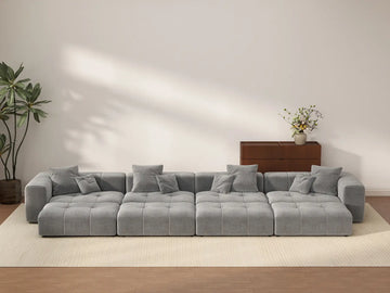 Matrix 4-Seater Light Grey Linen Pit Sectional | 8-Piece (Includes 4 Ottomans), Contemporary Style