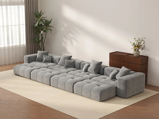 Matrix 4-Seater Light Grey Linen Pit Sectional | 8-Piece (Includes 4 Ottomans), Contemporary Style