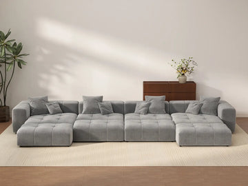 Matrix 4-Seater Light Grey Open Space Pit Sectional | 8-Piece (Includes 4 Ottomans), Linen Fabric