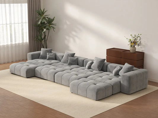 Matrix 4-Seater Light Grey Open Space Pit Sectional | 8-Piece (Includes 4 Ottomans), Linen Fabric