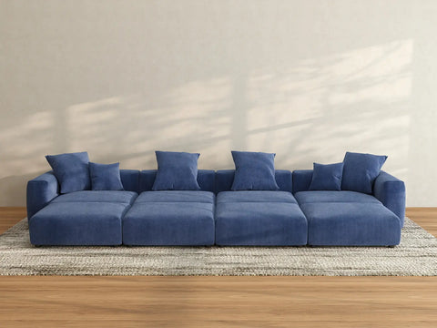 Matrix 4-Seater Pit Sectional in Blue Corduroy | 8-Piece (Includes 4 Ottomans), Family Room Seating, Easy To Clean, Open Space