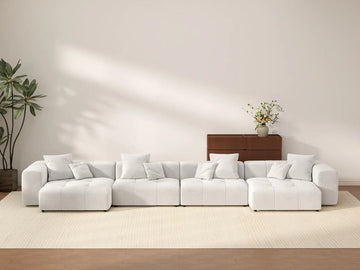 Matrix 4-Seater White Linen Couch Sectional | 4-Piece, Large Space