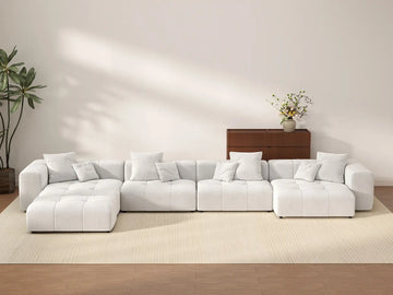 Matrix 4-Seater White Linen L-Shaped Sectional | 5-Piece (Includes 1 Ottoman), Modular Design