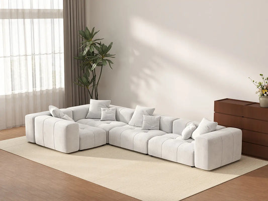 Matrix 4-Seater White Linen L-Shaped Sectional | 4-Piece, Modular Design