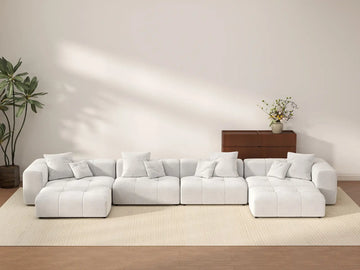 Matrix 4-Seater White U-Shaped Sectional | 6-Piece (Includes 2 Ottomans), Linen Fabric, Family Room Seating