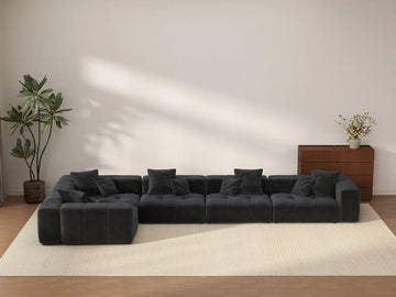 Matrix 5-Seater Black Large Space L-Shaped Sectional | 5-Piece, Linen Fabric