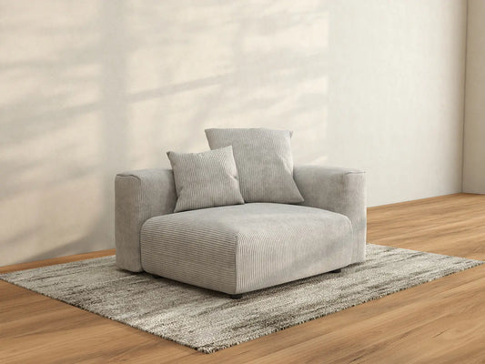 Sofá individual Matrix de 1 plaza gris | 1 pieza, tejido de pana, decorativo para sala de estar, fundas de cojín lavables