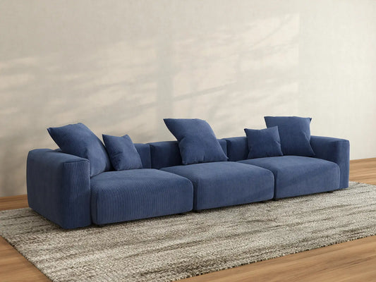 Matrix 3-Seater Couch Sectional in Blue Corduroy | 3-Piece, Living Room Seating, Easy To Clean, Modular Design