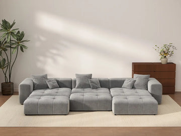 Matrix 3-Seater Light Grey Linen Pit Sectional | 6-Piece (Includes 3 Ottomans), Modular Design