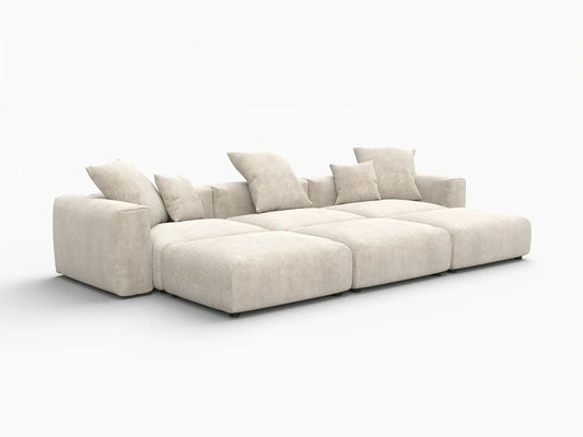Matrix Modern Modular Sofa Covers | Beige Corduroy Sofa Covers for 3-Seater with 3-Ottoman